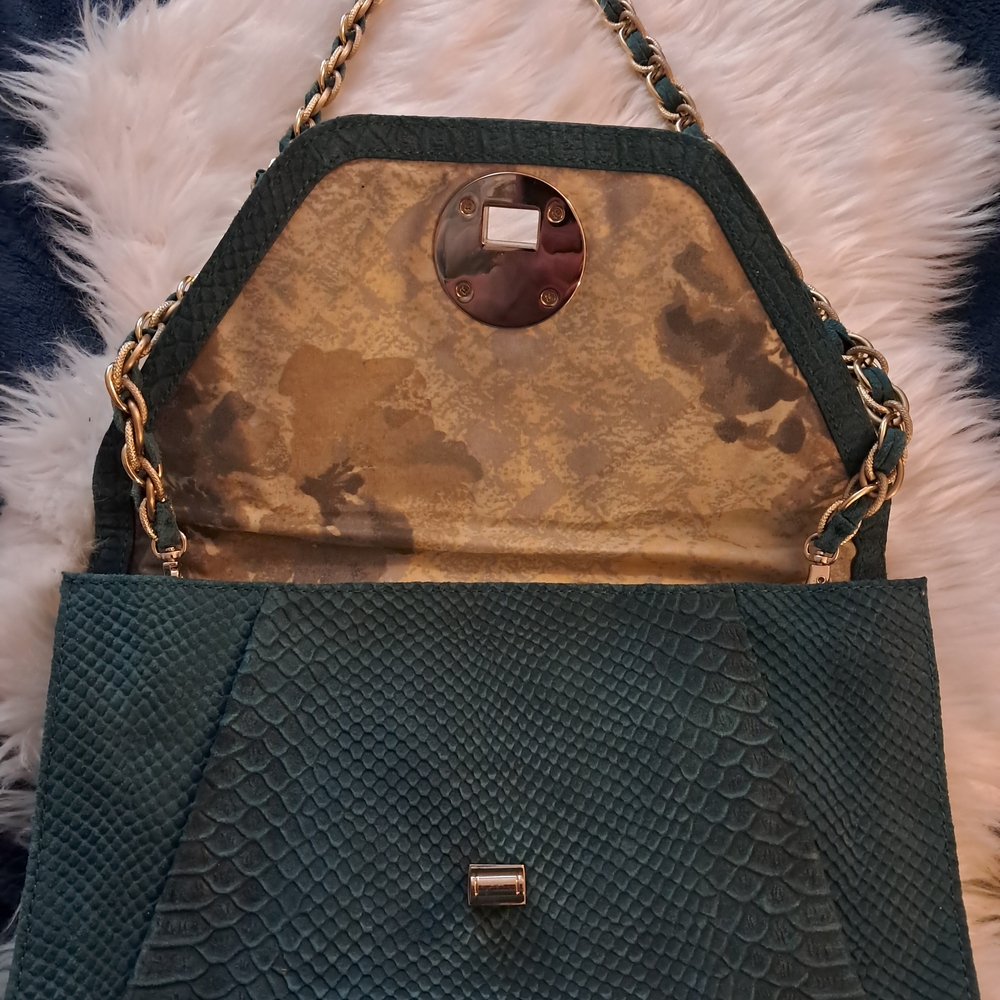 Elliott Lucca Teal Snake Print Shoulder Bag - Picture 4 of 7
